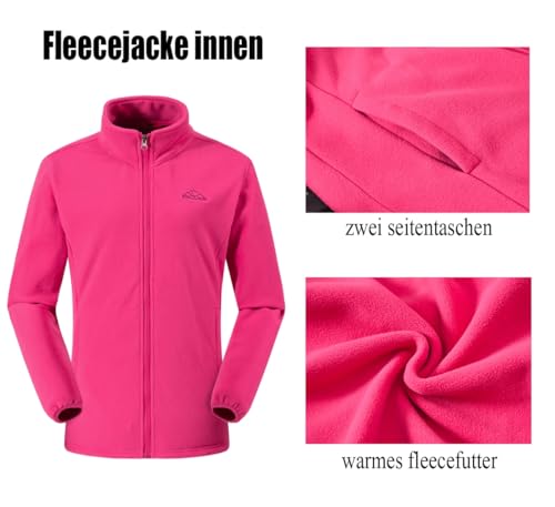 YSENTO Damen 3-in-1 Skijacke Winter FleeceJacke Wasserdichte Winddichte Warme Funktions Outdoor Softshell Jacke mit abnehmbarer Kapuze(Rosarot,XL)