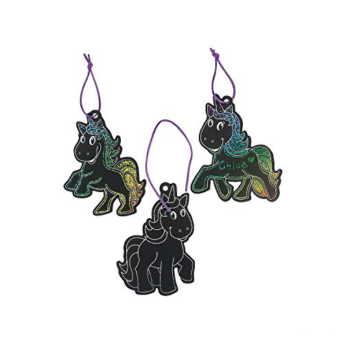 Unicorn Magic Scratch Ornaments - 24 Pc - Crafts for Kids and Fun Home Activities