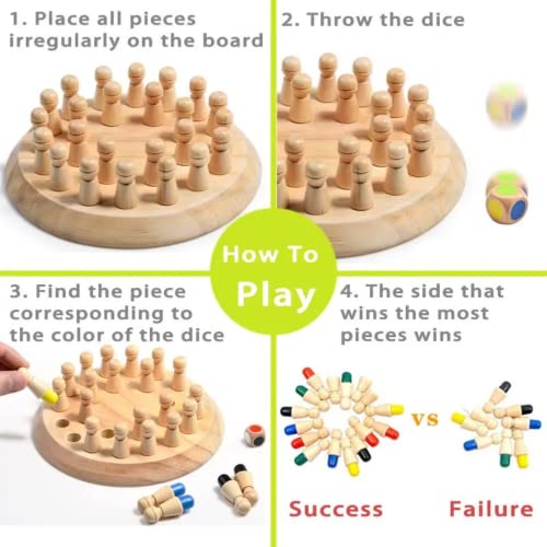 Auterco Funny Rainbow Wooden Memory Chess Board Game For Children, Family Board Memory Games For 3+ Years Old Kids And Adults, Montessori Education Learning Games For Kids Ages 5-7 #TOP1
