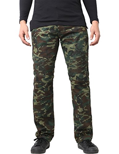 Ma Croix Mens Biker Jeans Straight Fit Distressed Zipper Denim Long Pants3