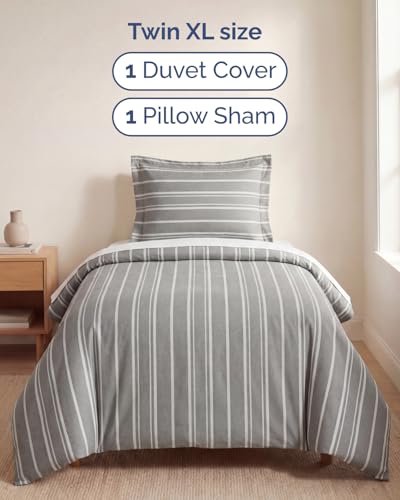 Image of Duvet Cover Queen Size Set - Extra Soft Queen Duvet Cover 90 inch x 90 inch with 2 Pillow Shams for Women, Men, Kids & Teens - Hotel Luxury w / Zipper Closures & Ties - Comfy, Cozy & Breathable (Beige Stripes)