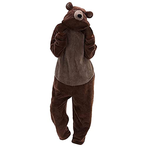Bear/Panda Slim Fit Adult Onesie - Animal Halloween Costume Fleece Sherpa Pajama- Plush Cute One Piece Cosplay Suit for Women and Men UK Size Christmas for Ladies Teen