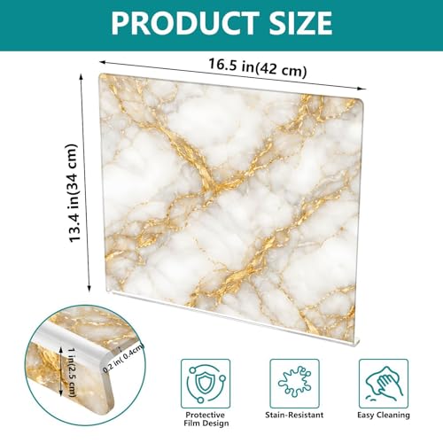 Tabla de cortar acrílica con borde elevado 41.91 x 34.04 cm, blanca con detalles dorados, antideslizante, para cocina y protección de encimeras miniatura 3