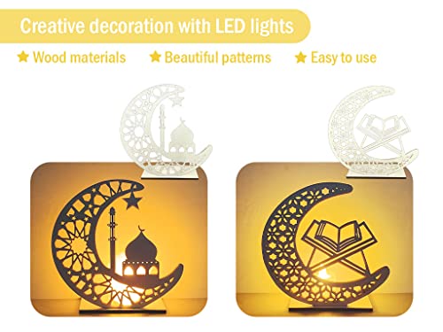 Kellegour 2 Pack Eid Crafts Night Light,Handmade 3D Wooden Moon Book Shape Led Light Decoration,Ramadan Mubarak Lamp Decorations,Home Party Eid Ornaments Gift For Muslims,Ramadan,Islamic Table Decor #TOP1