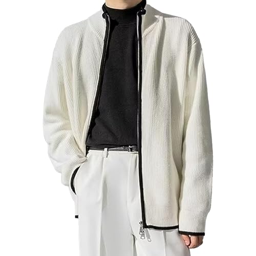 Men's Ribbed Full Zipper Soft Sweater Stand Collar Long Sleeve Casual Sweater Fashion Cardigan Kint Sweaters