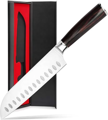 7-Inch Japanese Santoku Knife – Ultra Sharp High Carbon Stainless Steel Kitchen Knife for Chopping, Slicing & Dicing – Ergonomic Handle – Professional Chef Knife