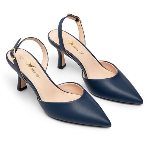 Athlefit Closed Pointed Toe Heels for Women Dress Work Wedding Party Slingback Stiletto Pumps Shoes Navy Size 9, SAPU2606W — view 6