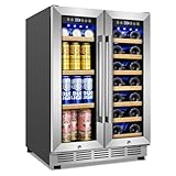 Wine and Beverage Refrigerator, 24 Inch Beverage Cooler Dual Zone with Glass Door, Built-in/Freestanding Beverage Fridge with Upgraded 20 Bottles...