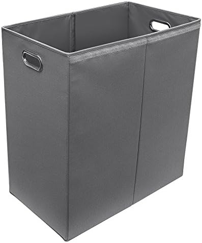 Sorbus Laundry Hamper with Lid Closure – Foldable Double Sorter Detachable Cover and Divider, Built-in Handles for Easy Transport, Grey