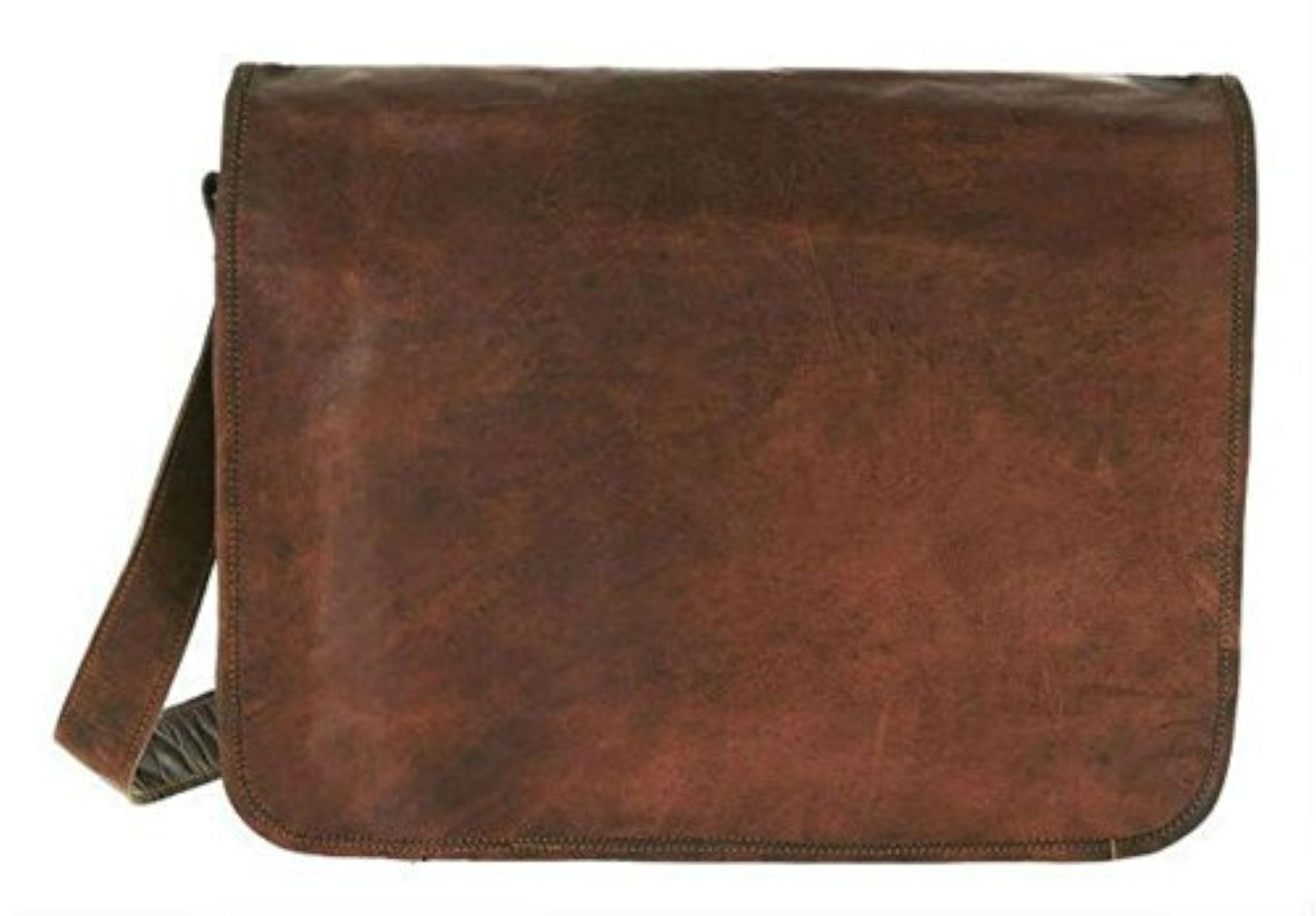 Real Leather Small Brown Full Flap Unisex Tablet Shoulder Messenger Bag