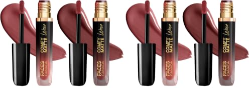 Image of FACES CANADA Comfy Matte Wow Liquid Lipstick - The Latte Edit, (3.8ml x 2) | Choco Couture 01 + Cocoa Crush 07 | Long Lasting | Matte Finish | Lipstick Combo | Pack of 4