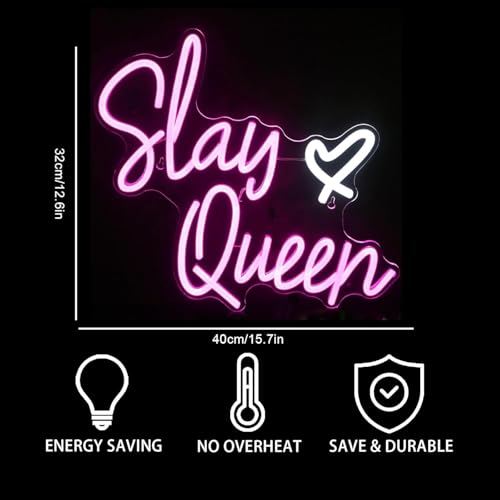 Saly Queen Neon Signs for Wall Decor Neon Wall Art Acrylic LED Lights with Hanging Chain Light Up Signs for Bedroom Decor Man Cave Bar Pub Wedding Party 5V USB Operated Dimmable - Image 2