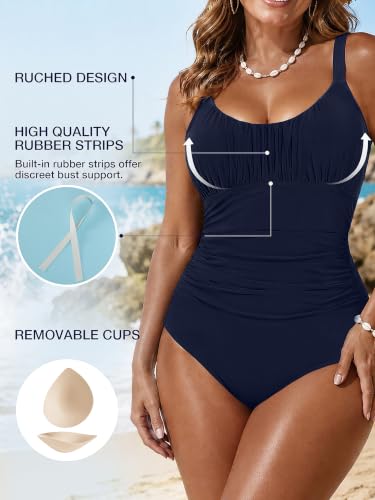 Image of One Piece Swimsuit for Women Tummy Control Bathing Suits Ruched Swimwear