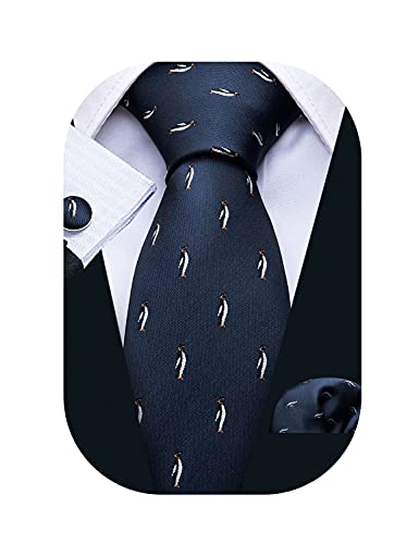 Image of Barry.Wang Fun Animal Ties for Men Designer Handkerchief Cufflink WOVEN Casual Necktie Set Festival