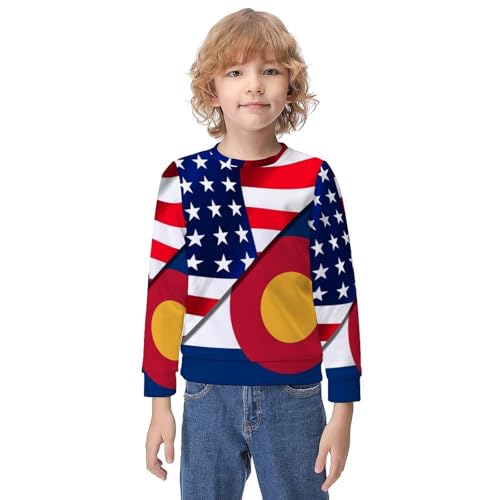 USA And Colorado State FlagChildren's Casual Pullover Sweatshirt Loose Fit8-10Y