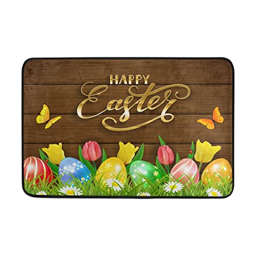 Easter Eggs Tulips Door Mat Non-Slip Doormats Washable Floor Mat Home Decor Area Rug Carpets for Kitchen Living Bedroom Indoor Outdoors Use 23.6 x 15.7 Inch