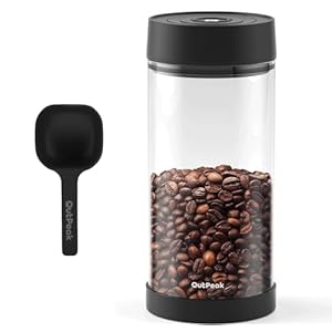 Neo 2024 Latest Automatic Vacuum Coffee Canister, 1.35L for 14oz Coffee Beans, One-Button Operation, Large Airtight Coffee Canister with Scoop, Coffee Storage Container Clear Glass (Champion’s Choice)