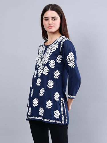 Image of Seva Chikan Hand Embroidered Lucknowi Chikankari Modal Short Top for Women SCL9147