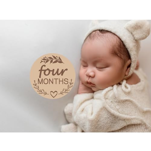 Image of Baby Monthly Milestone Marker Discs,4 Inch 1-12 Months Kraft Baby Monthly Milestone Cards Wooden Milestone Photo Cards for Baby Announcement and Milestones,Gender-Neutral Gift for Newborn Boy and Girl