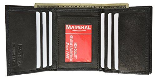 MARSHAL Wallet Leather Men's Trifold Center Flap Wallet Hidden Pocket2