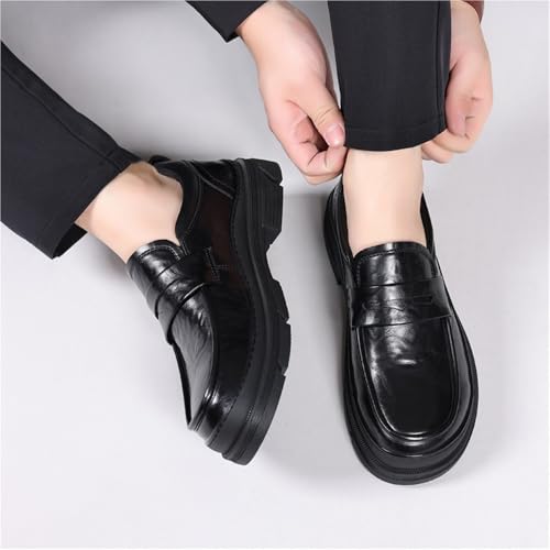 Mens Height Increasing Dress Shoes Thick Sole Leather Loafers British Style Business Casual Shoes Grain Leather Office Dad Shoes Mature Look2