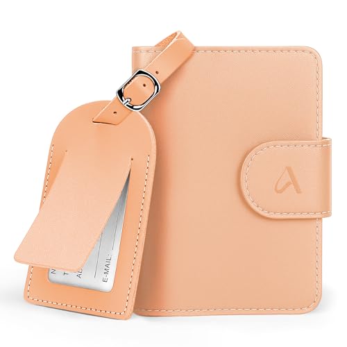 Image of ALLIVE Rfid Passport Holder for Travel Women, Rfid Passport Cover Wallet, Genuine Leather Passport Holder for Travel with AirTag Hidden, Gift Set with Luggage Tag in Premium Gift Box (Beige)