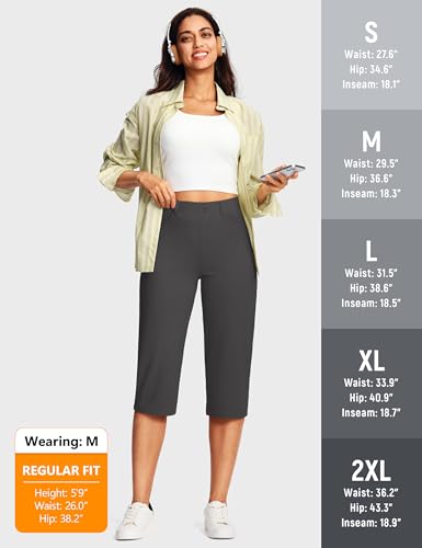 Image of ISEEGZ 14'' /18 inch Capri Pants for Women Dressy Stretch Pull On Womens Capris with Pockets Petite Summer Office Work Casual