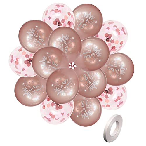 RichMoho Girls 18th Birthday Balloons Rose Gold Women Happy 18th Birthday Party Deocorations Ballloons 12 Inch 20 Pack