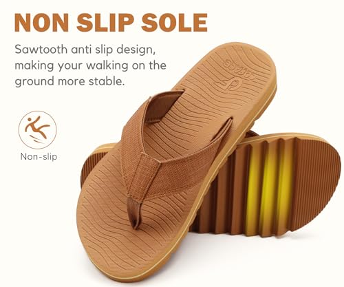 Image of COFACE Flip Flops for Men with Arch Support Mens Sport Beach Thong-Sandals Outdoor 2025 Summer Leather Sandal for Man Size7-15
