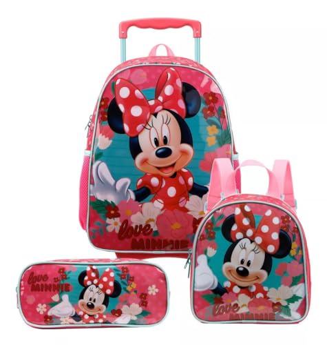 Kit Mochila Rodinhas Estojo E Lancheira Love Minnie Xeryus