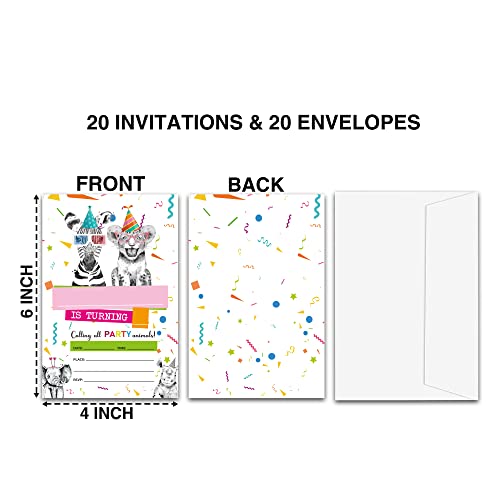 Tirywt Party Animals Birthday Invitations, Safari Animals Birthday Party Invitations With Envelopes For Boys Girls(20-Pack), Birthday Party Invite Decorations Supplies -Yqk-A17 #TOP1