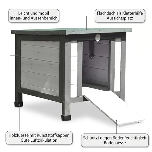 Mucola Katzenhaus Katzenhütte Outdoor Winterfest mit Rampe 50x45x43 cm Grau
