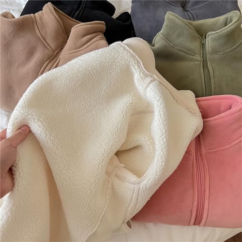 Fleece Zip Up Jacket for Kids Girls Solid Color Standing Collar Thicken Brushed Coat Toddler Boys Comfy Warm Clothes3