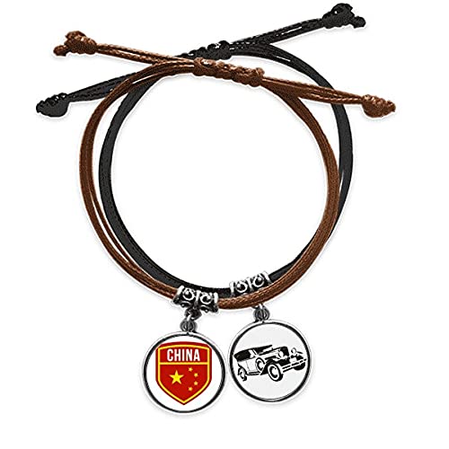 Bracelet Chine en cuir avec bouclier drapeau ajustable
