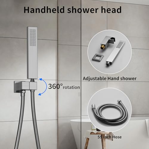 Sistema de ducha para baño con rociador de techo 14x20 pulgadas, con mango, 6 jets corporales y ducha manual, grifería con pantalla de temperatura (acabado níquel cepillado) miniatura 6