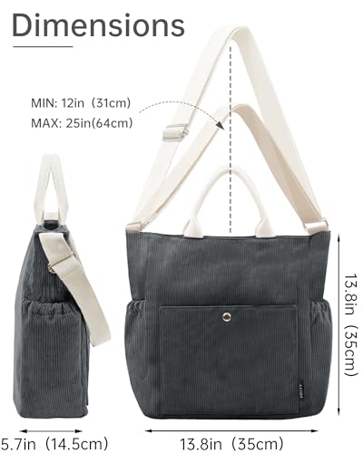 Prite Shopper Tasche Damen Groß Cordtaschen Tote Bag Cord Beuteltasche Stofftasche mit Verstellbarem Schultergurt für Arbeit Reisen Einkaufen Schule College