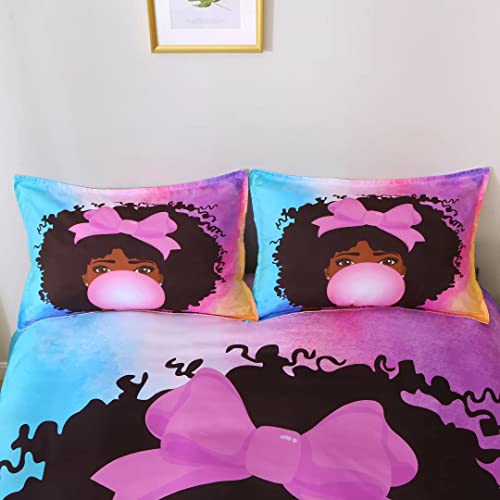 Black Girl Bubble Gum Bedding Set Twin,Black Girl Magic Art Comforter Cover, Cute African American Girl Printed Duvet Cover Sets,Kids Bedroom Decor (1Duvet Cover +1Pillowcase) No Comforter #TOP3
