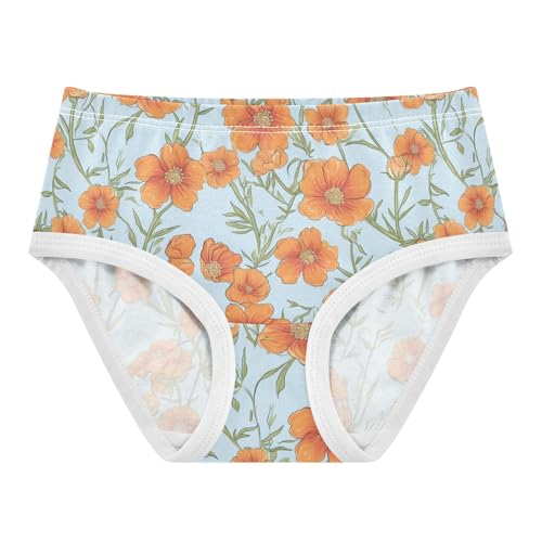 Wusikd Orange Flowers Girls' Underwear Cotton Light Blue Girls Briefs Soft Toddler Underwear 2T