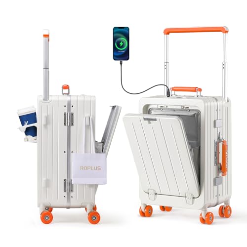 ROPLUS 21" Aluminum Carry-On with USB, TSA Lock, Cup Holder