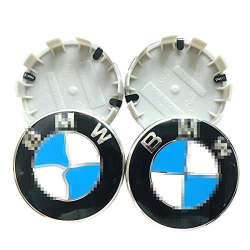 Ephvan 4pcs 68mm Wheel Center Caps, Blue and White Color Rim Hub Cap Logo Center Cover Compatible with 1 3 5 6 7 X Z Series