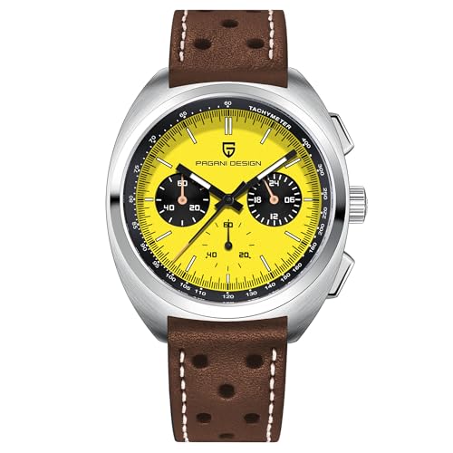 Imagen de Pagani Design 1782 Reloj de Cuarzo Vintage para Hombres Movimiento VK63 Correa de Cuero Acero Inoxidable Impermeable Cronógrafo Analógico Multifunción