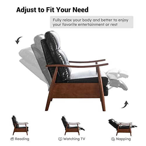 Inzoy Pu Leather Push Back Recliner Chair Set Of 2, Mid Century Modern Wingback Armchair With High Back,Single Reclining Sofa Accent Chair For Living Room Home Theater, Black #TOP5