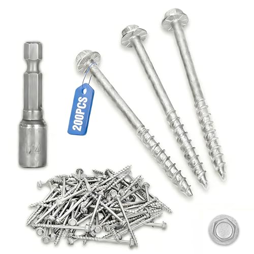 Image of Mech.Galv.#9 x 2-1 /2 inch Joist Hanger Screws-200 Qty,9212R200 Hurricane Screws | 1 /4 inch Hex Socket Wood Screw,0.370 inch-Dia Deck Screw, Joist Hanger Connector Screws Replace 10D Nails-1500 Hours Salt Spray Test