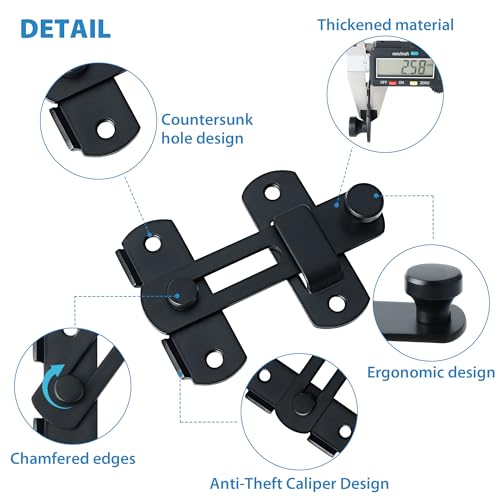 Image of Alise 4 inch Black SUS304 Stainless Steel Gate Latches for Barn Door | Heavy Duty Gate Hardware ,Security Flip Latch,Anti-theft Latch,Safety Door Lock for Barn Wood Fence Sliding French Door