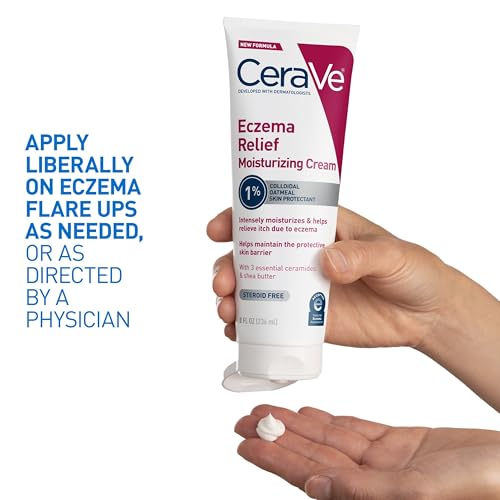Image of CeraVe Eczema Relief Moisturizing Cream with Colloidal Oatmeal, Shea Butter & Vitamin E For Dry Skin & Itchy Skin Relief, Steroid Free & Paraben Free, 8oz