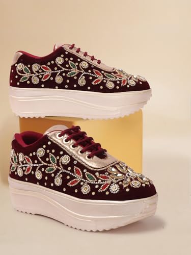 Image of Vendoz Women Hand Embroidery Wedding Party Bridal Sneakers 4032