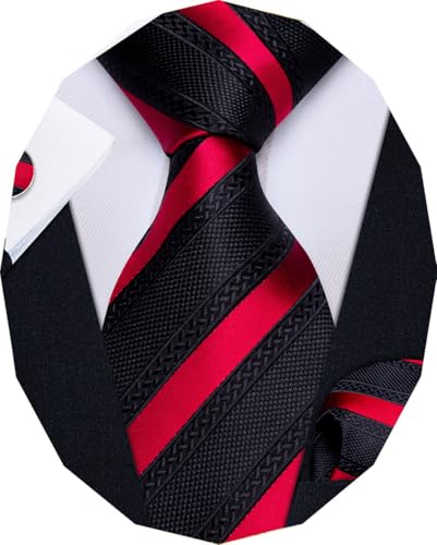 Image of YourTies Striped Ties for Men Classic Woven Silk Necktie with Handkerchief Cufflinks Set Formal Business Party Wedding