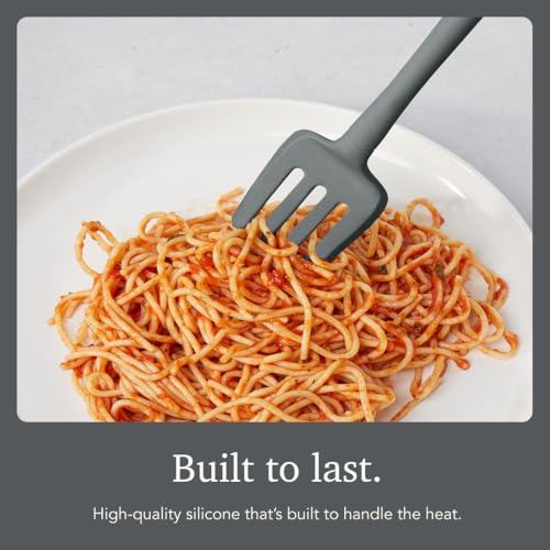 Image of Tovolo Flex Core Silicone Fork Charcoal Gray Large Cooking Fork for Spaghetti Twirling Mixing Shredding, Heat Resistant Silicone Fork Kitchen Utensil, BPA Free Spaghetti Twirling and Cooking Fork