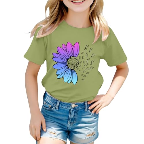 Girls Summer Tops Fashion 2025 Short Sleeve Tshirts Shirts Sunflower Pattern Crew Neck T Shirts Kids Girls Loose Tops3