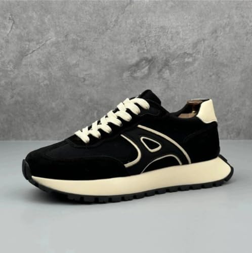 Image of Inklenzo Men's Black Casual Sneakers | Lace-Up Lightweight Walking Shoes | Comfortable Cushioned Sole | Everyday Fashion Shoes | Anti-Slip Durable Sneakers for Men